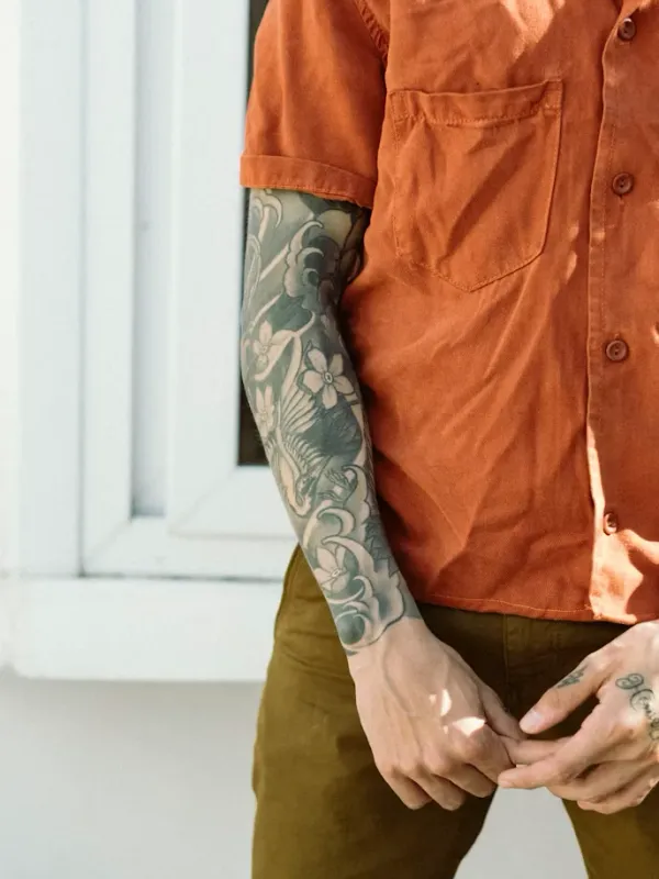 Japanese Wave and Floral Sleeve Tattoo