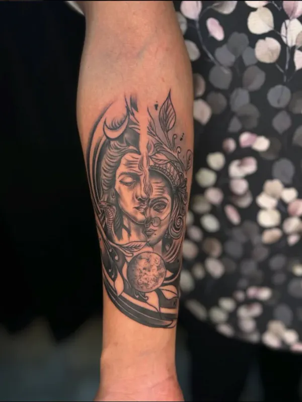Shiva Shakti Split Face Tattoo